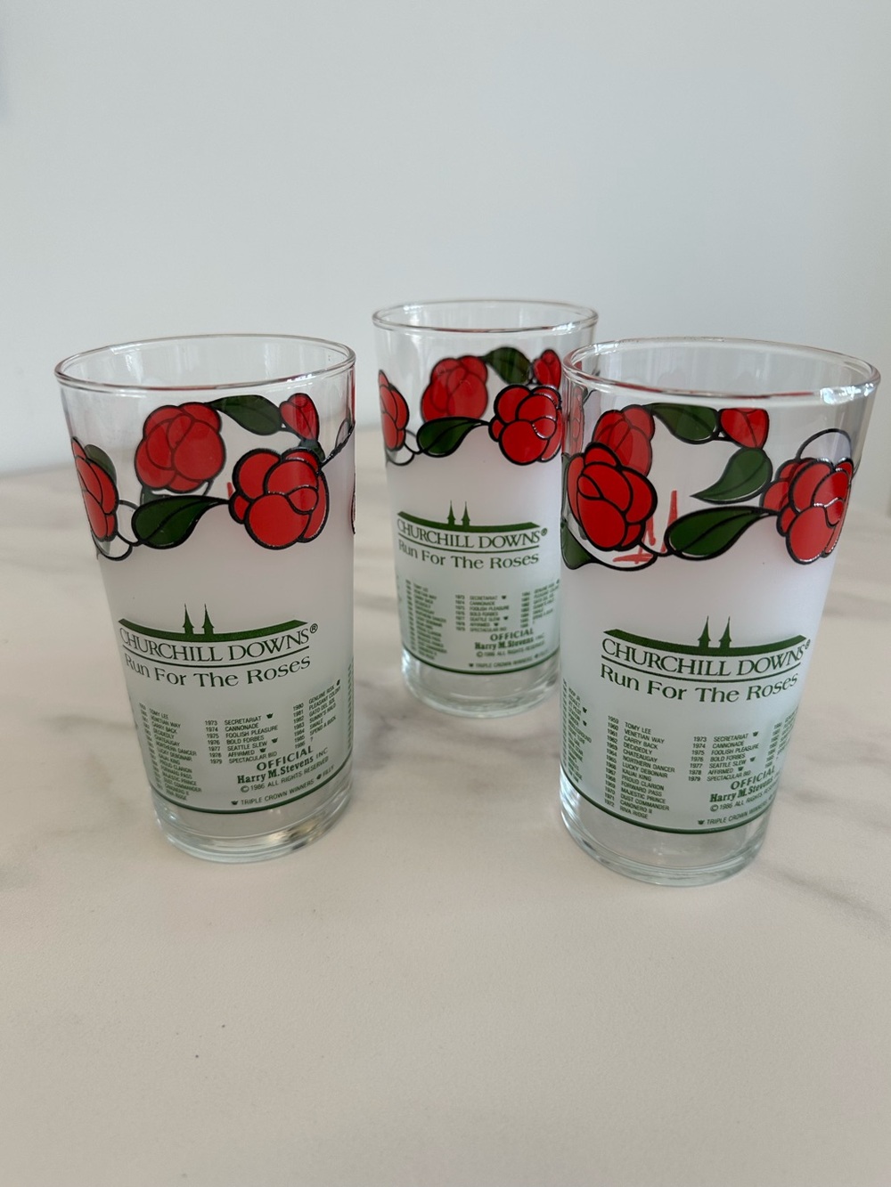 Vintage Churchill Downs 1986 Kentucky Derby 'Run For The Roses' Glasses (3)